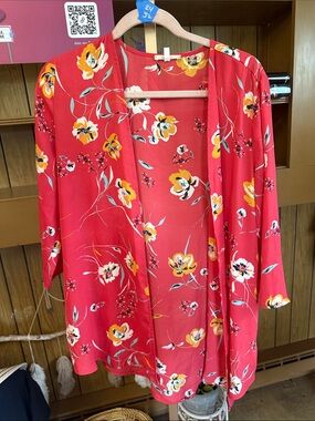 Maurices Coral Floral Open-Front Kimono